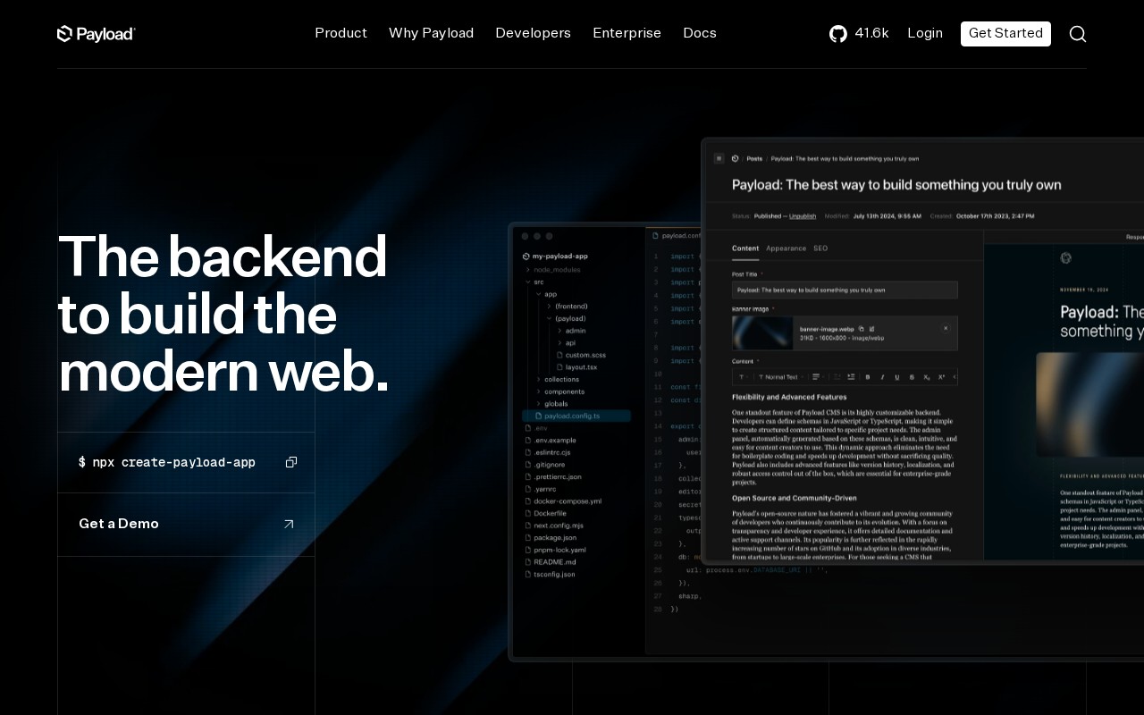 Payload CMS 官网截图